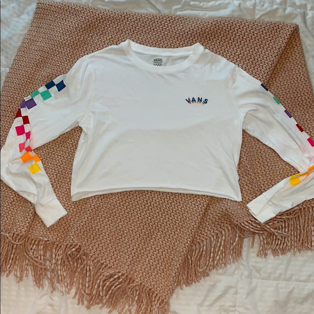 white and rainbow shirt